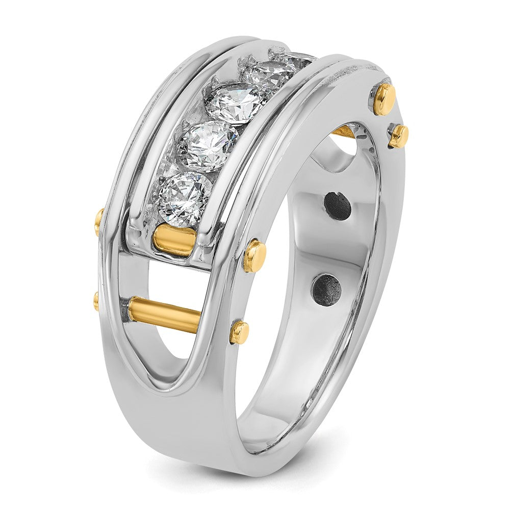 14k Two-tone Two Tone 1 Ct. Lab Grown Diamond VS/SI+ G+ Five Stone Polished and Cut Out Men's Ring