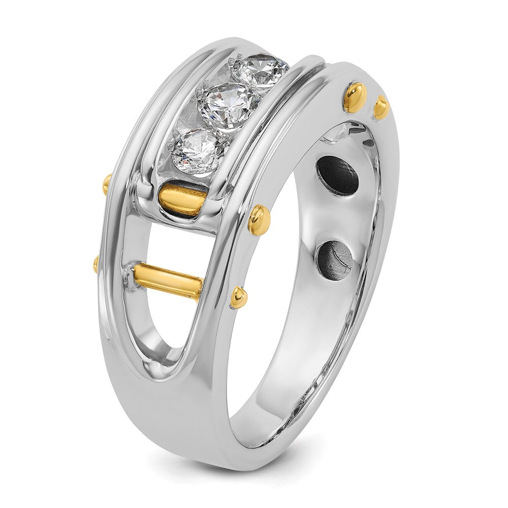 14k Two-tone Two Tone 1/2 Ct. Lab Grown Diamond VS/SI+ G+ Three Stone Polished and Cut Out Men's Ring