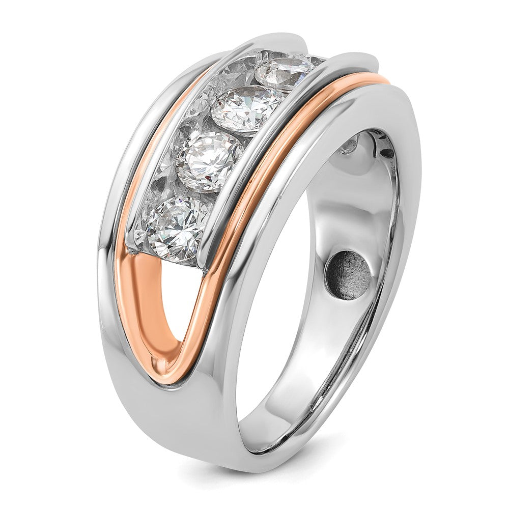14K White/Rose Gold Two Tone Rose and White 1 1/2 Ct. Lab Grown Diamond VS/SI+ G+ Five Stone Cut Out Men's Ring