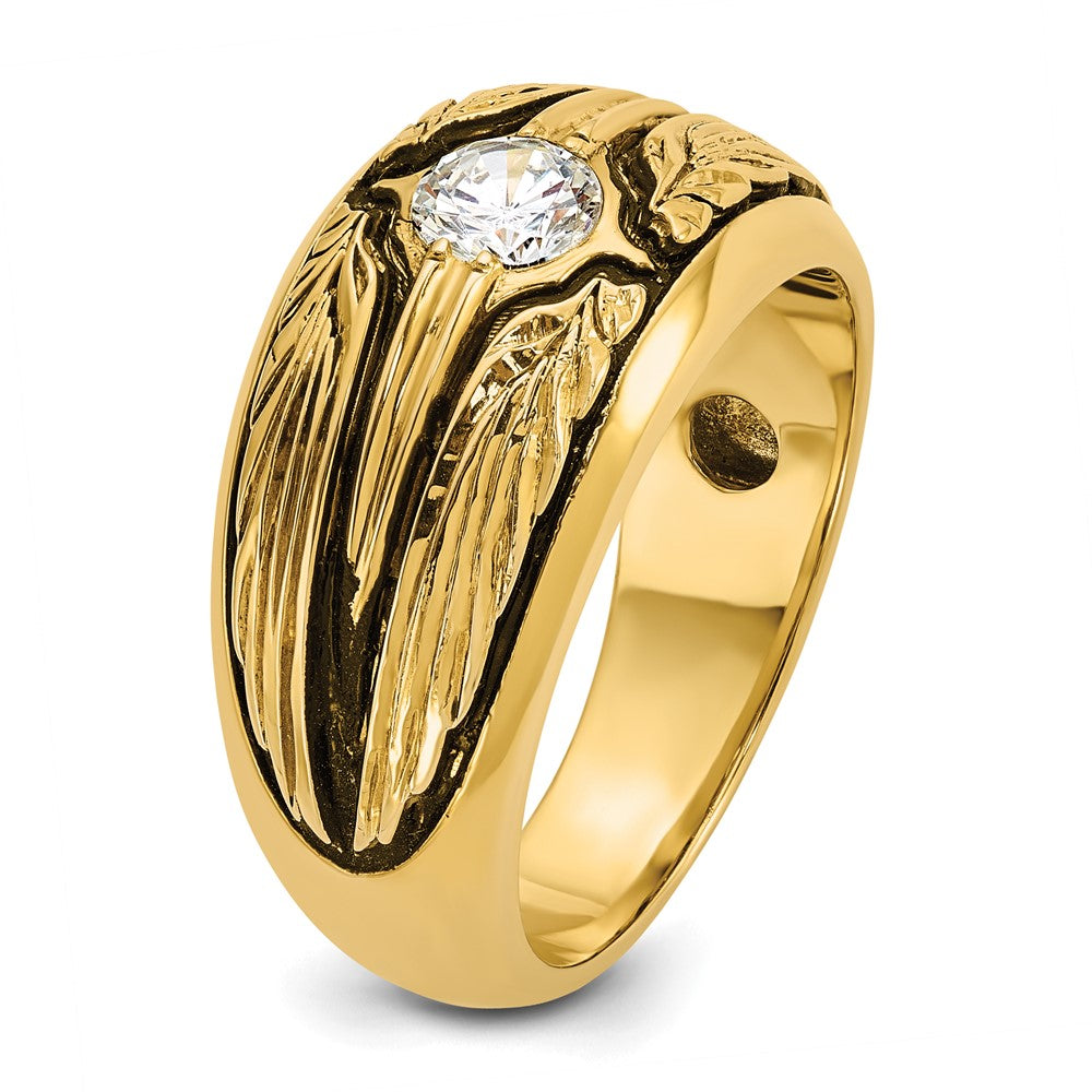 14K Yellow Gold Ibgoodman With Black Rhodium Men'S Polished And Textured Solitaire 1/2 Carat Aa Quality Diamond Ring