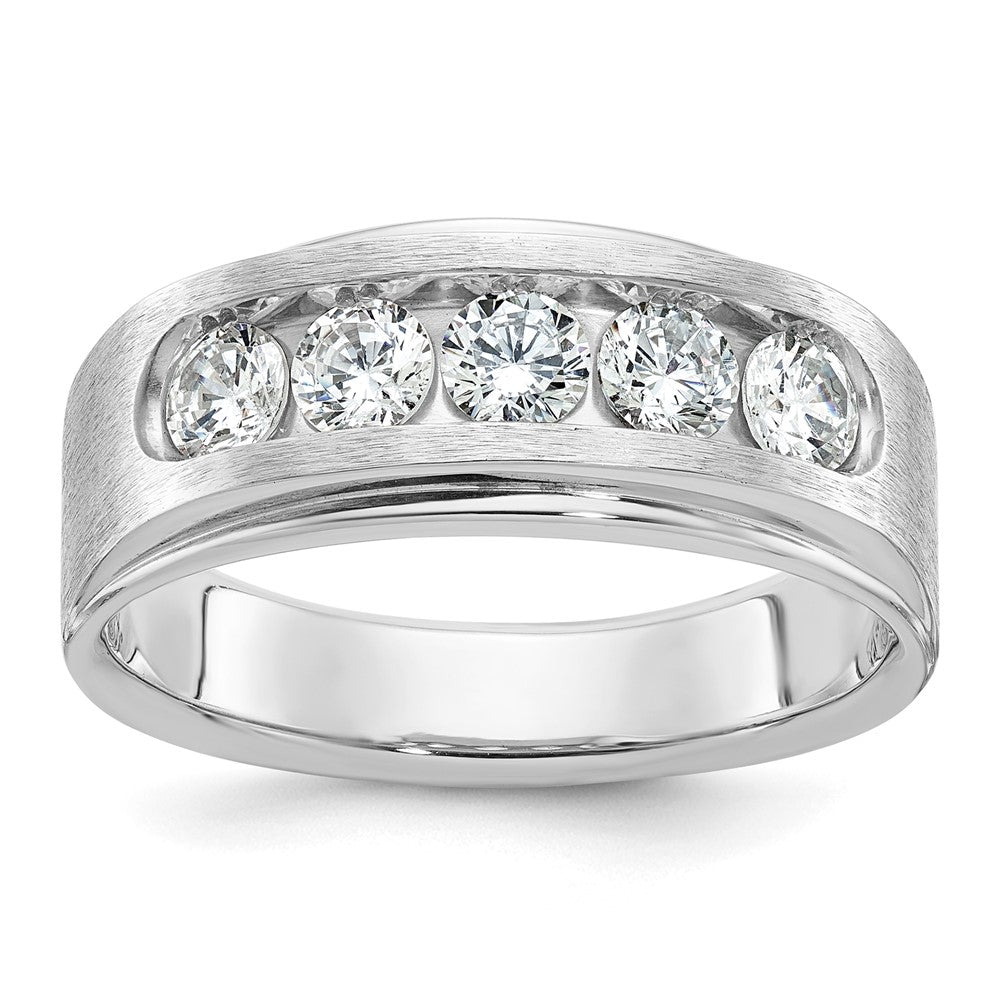 10k White Gold with Rhodium 1 Ct. Lab Grown Diamond VS/SI+ G+ Five Stone Polished and Brushed Men's Ring