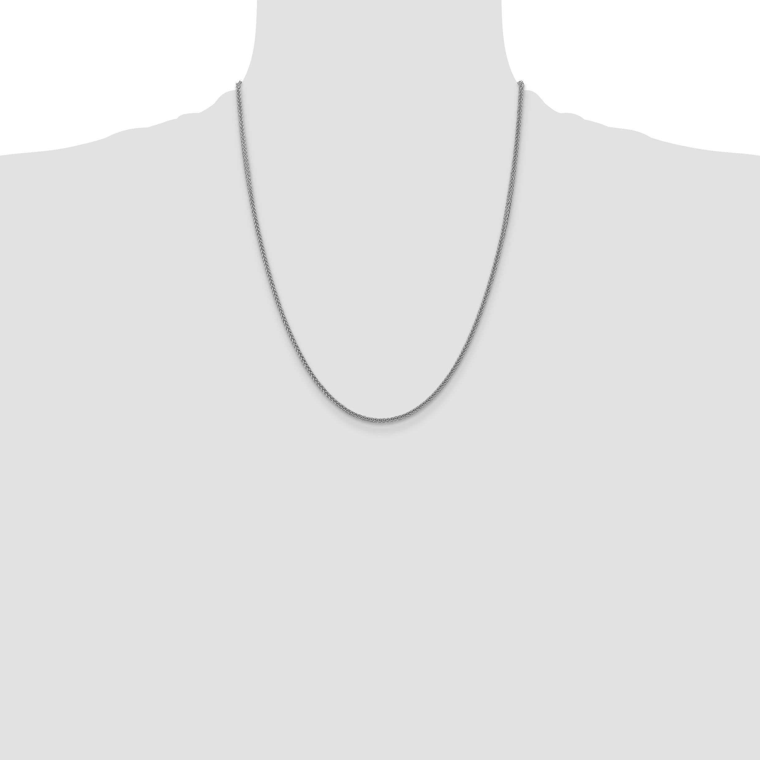 14K White Gold 22 Inch 2mm Semi-Solid 3-Wire Wheat With Lobster Clasp Chain Necklace