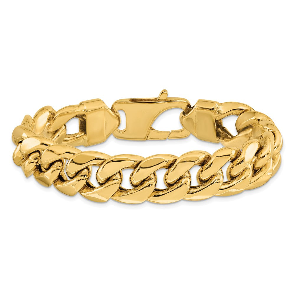 14K Yellow Gold 8 Inch 15mm Semi-Solid Miami Cuban With Lobster Clasp Bracelet
