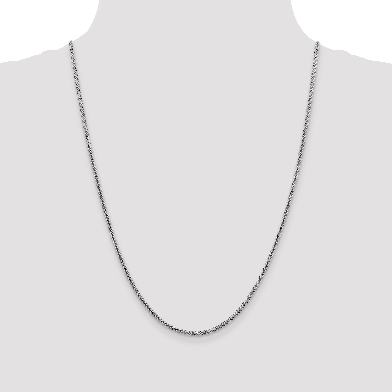 14K White Gold 24 Inch 2.35mm Semi-Solid 3-Wire Wheat With Lobster Clasp Chain Necklace