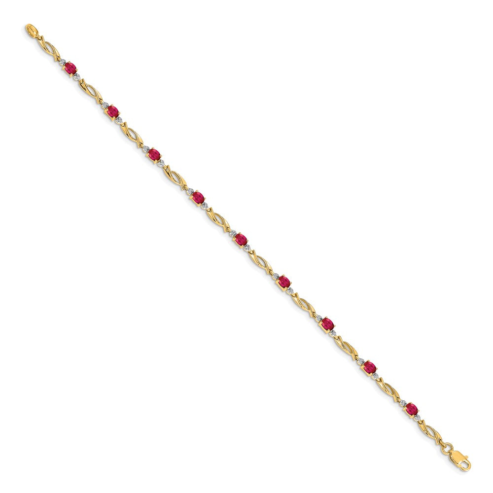 10K Yellow Gold Diamond And Oval Ruby Bracelet