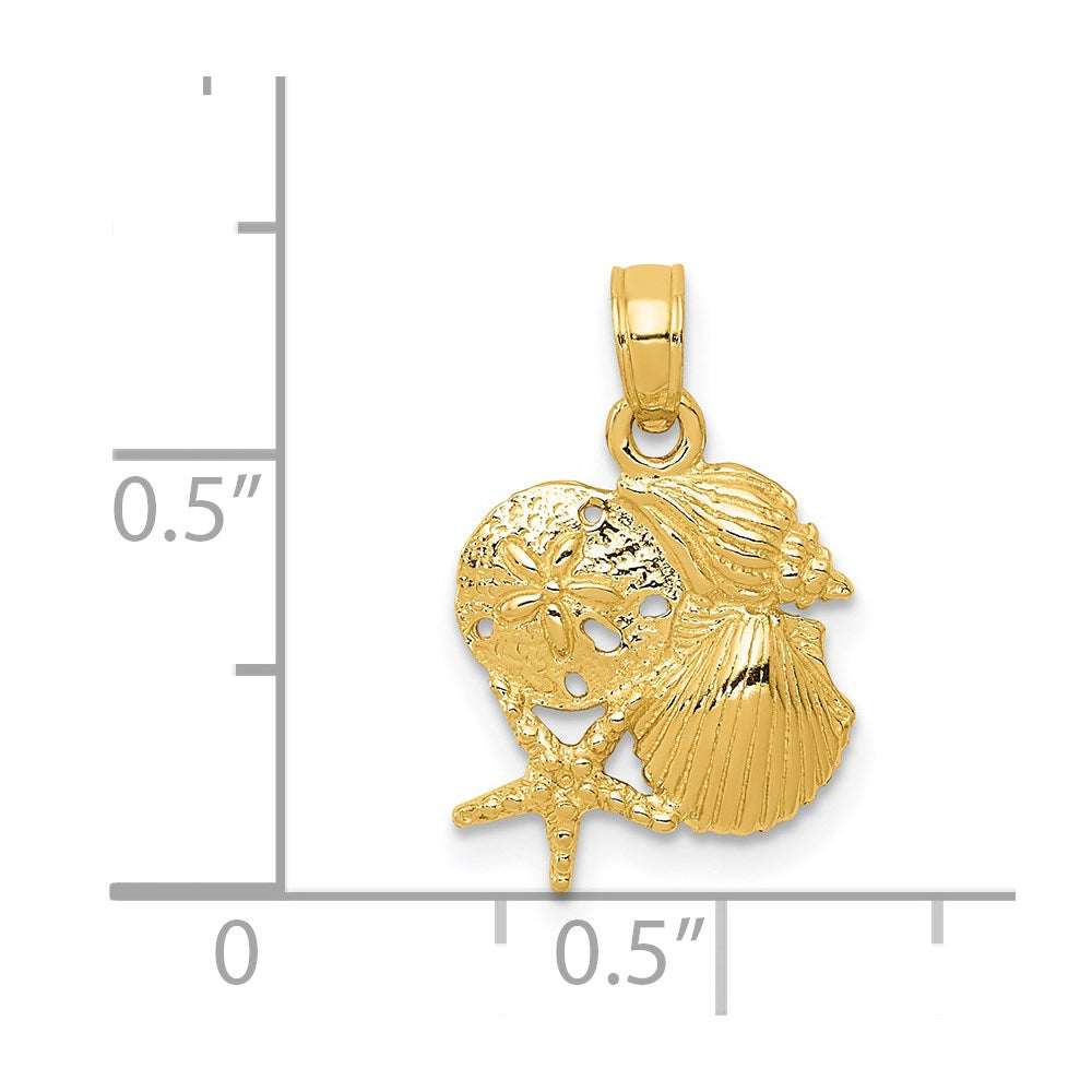 14K Yellow Gold Solid Polished Mini Shell Cluster Pendant