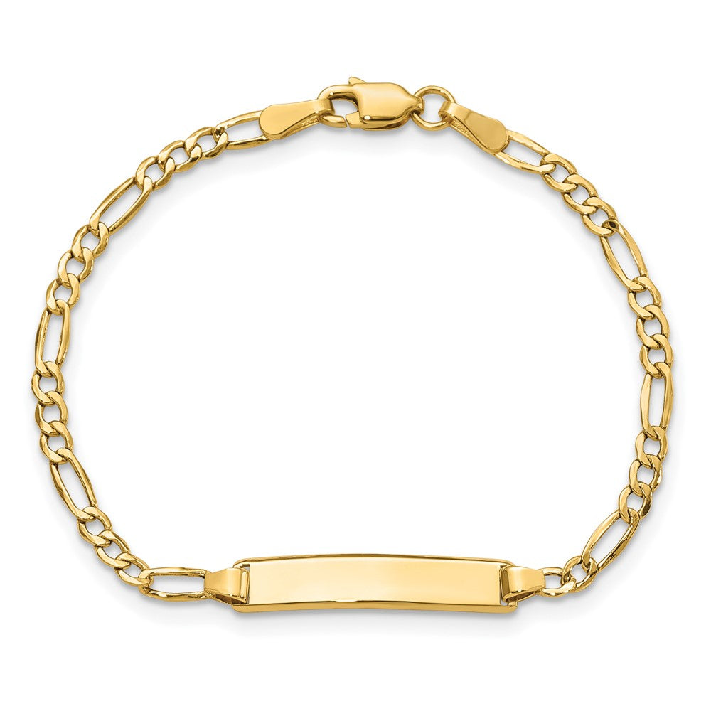 14K Yellow Gold Polished Semi Solid Chain/Solid Plate Figaro Link 19.5X4.5mm 7 Inch Id Bracelet