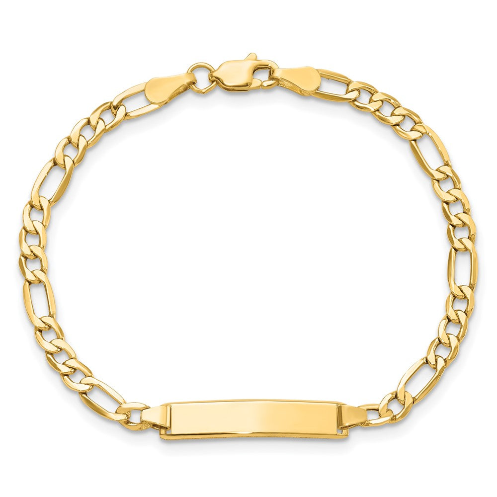 14K Yellow Gold Polished Semi Solid Chain/Solid Plate Figaro Link 20.3X4.4mm 6 Inch Baby/Child Id Bracelet