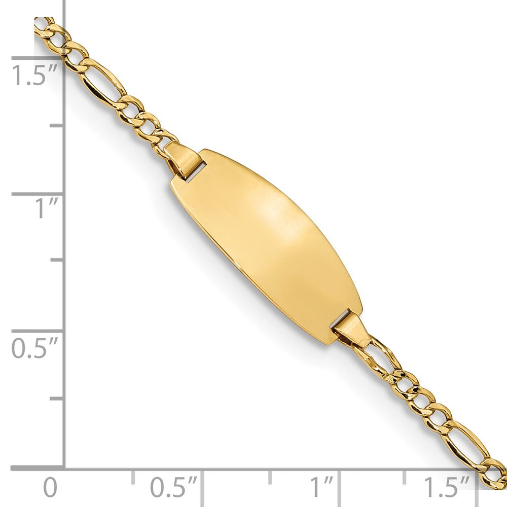 14K Yellow Gold Polished Semi Solid Chain/Solid Plate Figaro Link Oval 18.5X8.5mm 7 Inch Id Bracelet