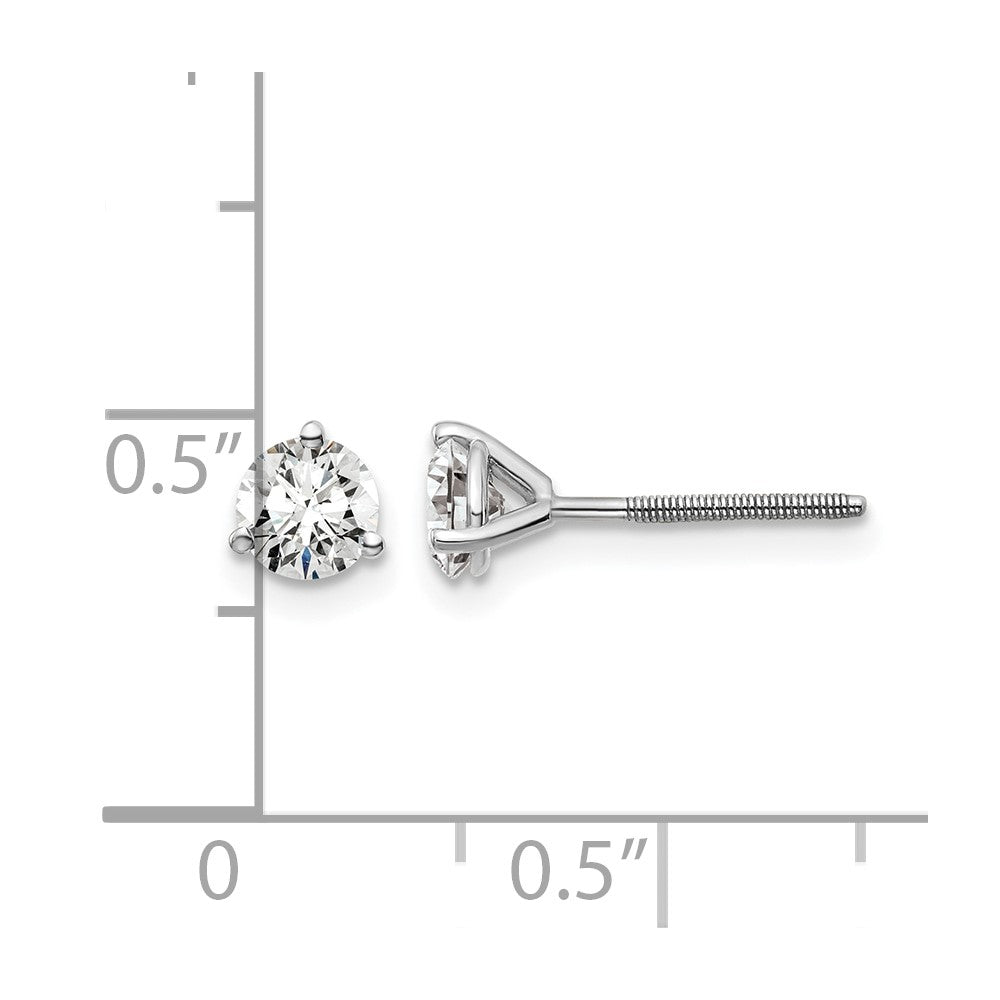 14K White Gold 3/4 Ctw Lab Grown Diamond Vs+ F+ Round 3 Prong Heavy Wt. Screwback Stud Earrings