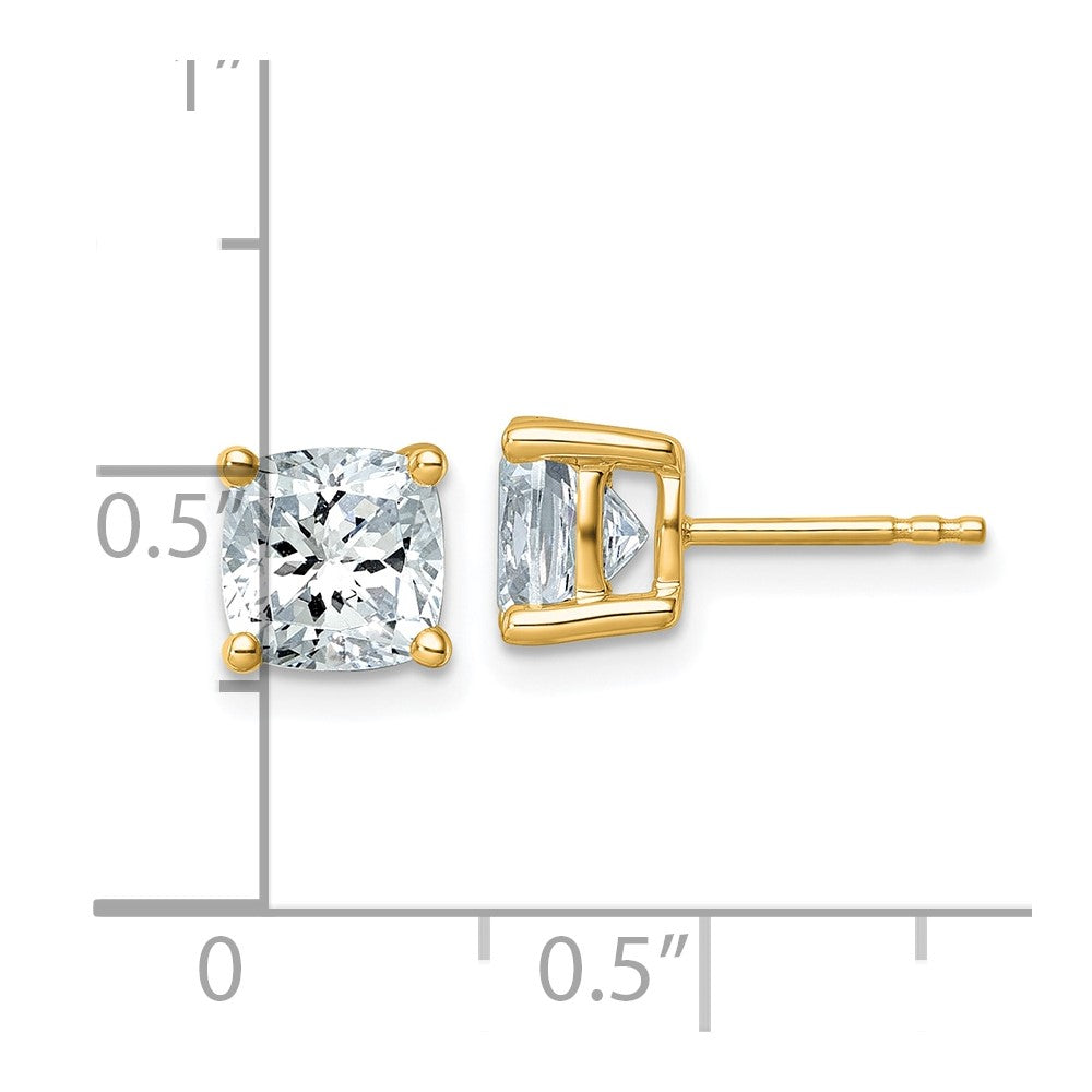 14K Yellow Gold 3 Ctw Lab Grown Diamond Vs+ F+ Cushion 4 Prong Heavy Wt. Stud Earrings