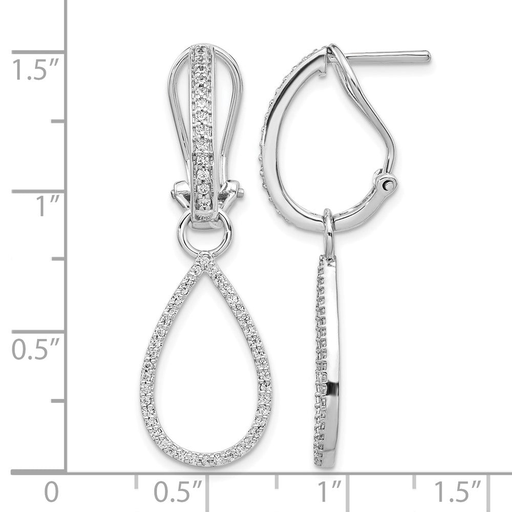14K White Gold Diamond Teardrop Dangle Omega Back Earrings