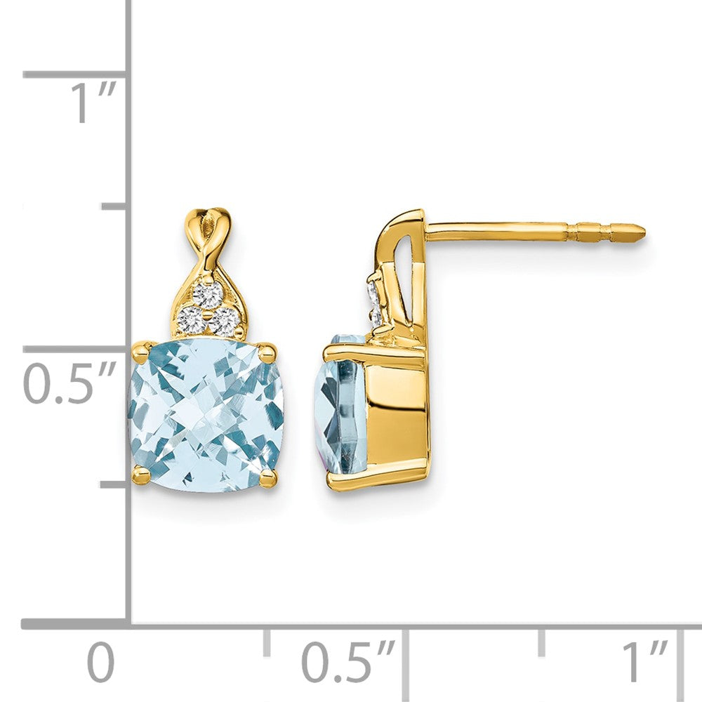 10K Yellow Gold Checkerboard Aquamarine And Diamond Earrings