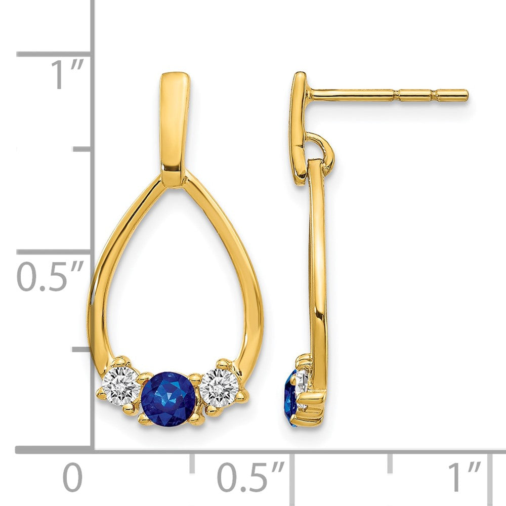 14k Yellow Gold 1/3 Ct. Lab Grown Diamond VS/SI+ G+ and Created Sapphire Complete Dangle Teardrop Earrings
