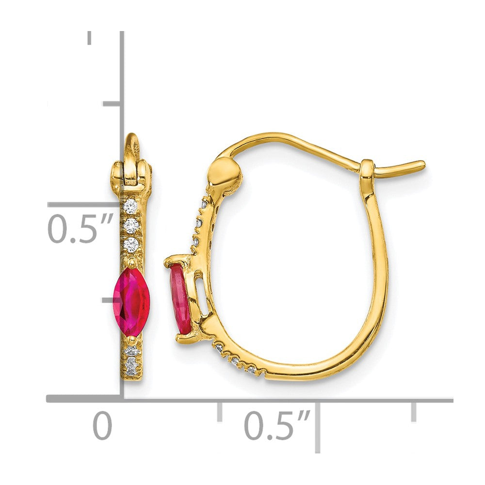 10K Yellow Gold 1/20Ct Diamond And Ruby Hinged Hoop Earrings