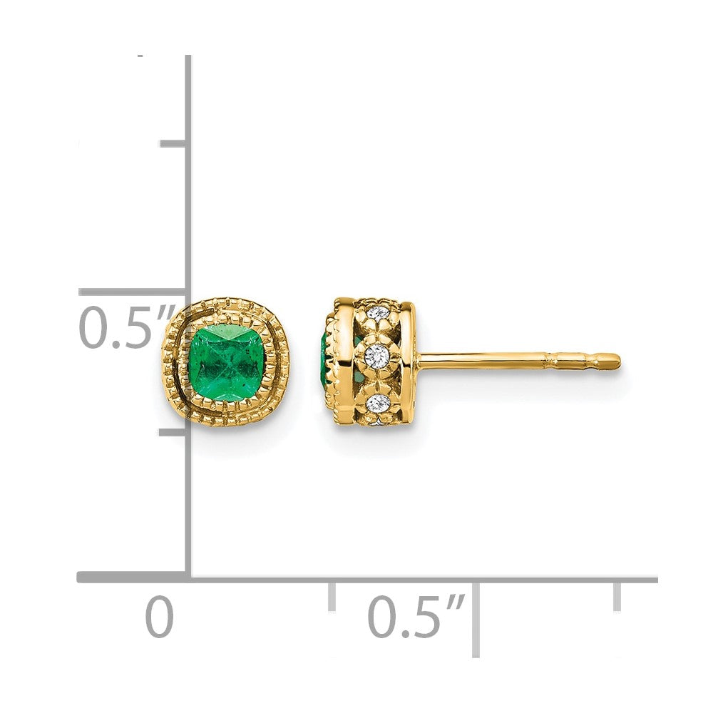10K Yellow Gold Emerald And Diamond Earrings