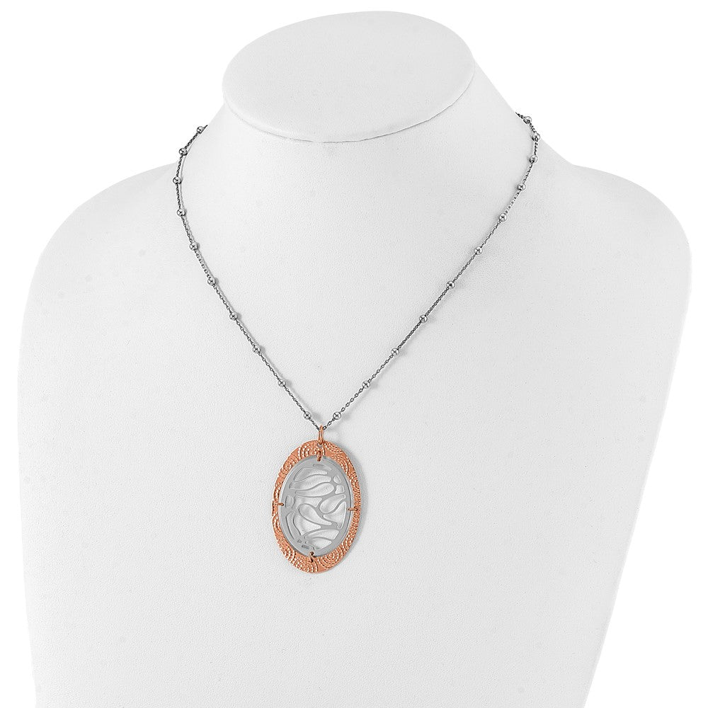 Ss/Gold Plated Sterling Silver & Rose Gold-Plated Textured Oval W/ 2In Ext Necklace