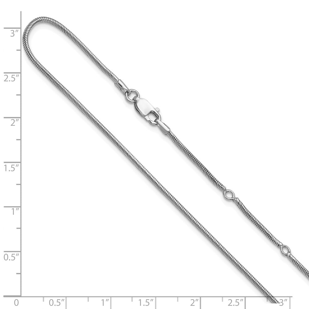 18 Inch Sterling Silver Ss Rh Plat 1.6mm Round Snake 1In+1In Adjustable Chain Necklace