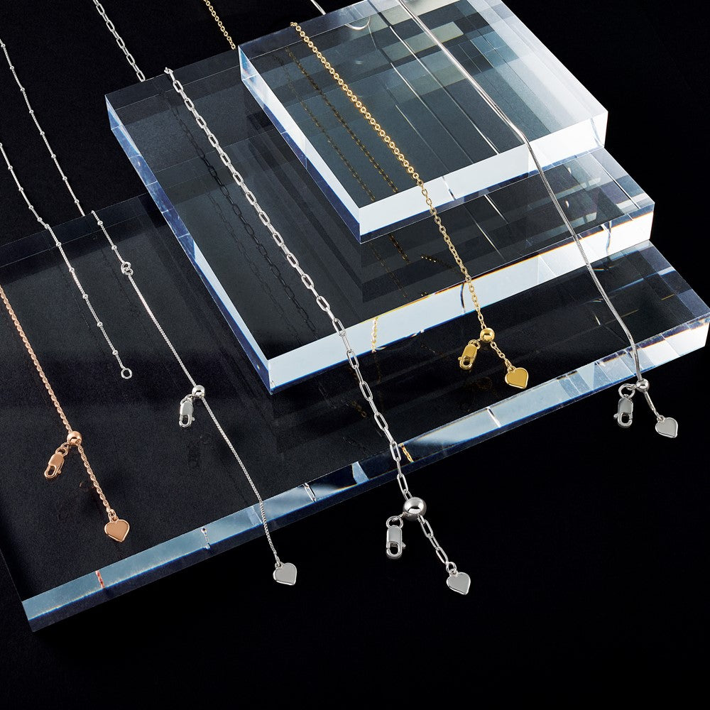 22 Inch Sterling Silver Rh Plt Adjustable 1mm D/C Square Snake Chain Necklace