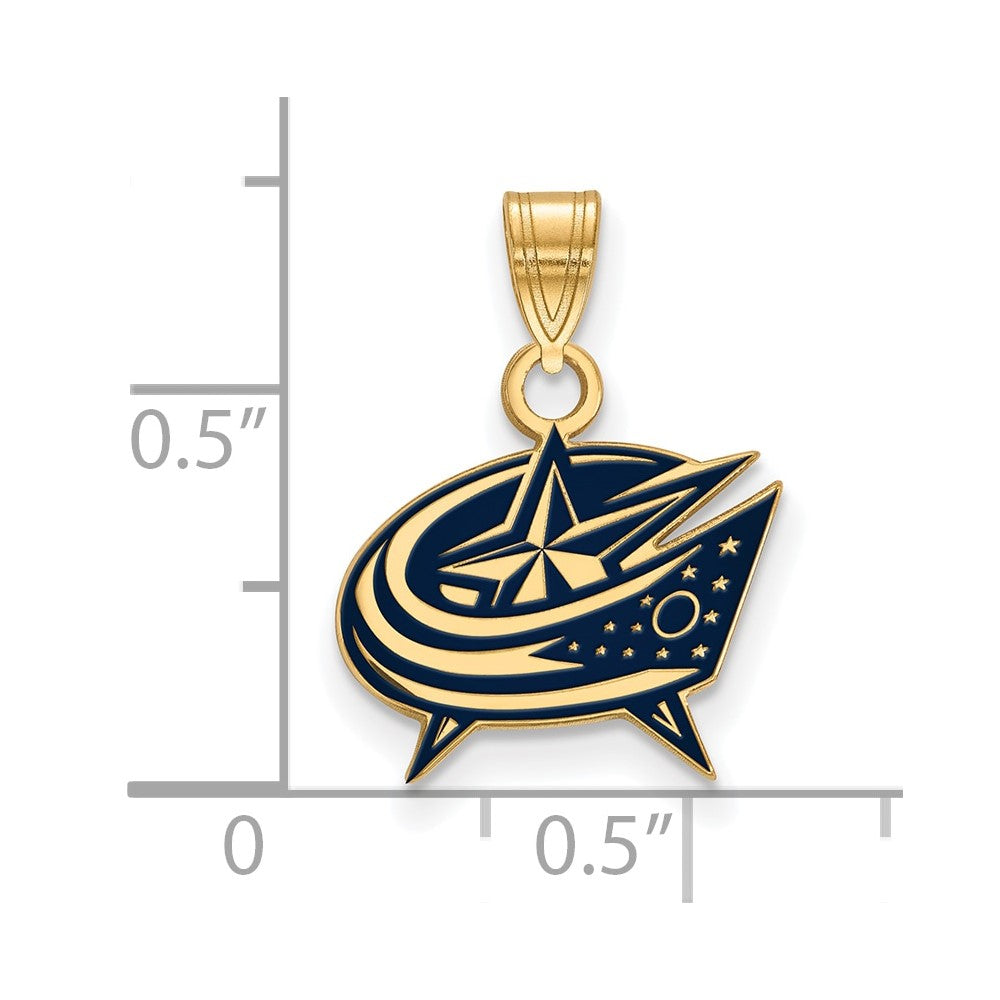 Gold Plated Sterling Silver Nhl Logoart Columbus Blue Jackets Small Enameled Pendant
