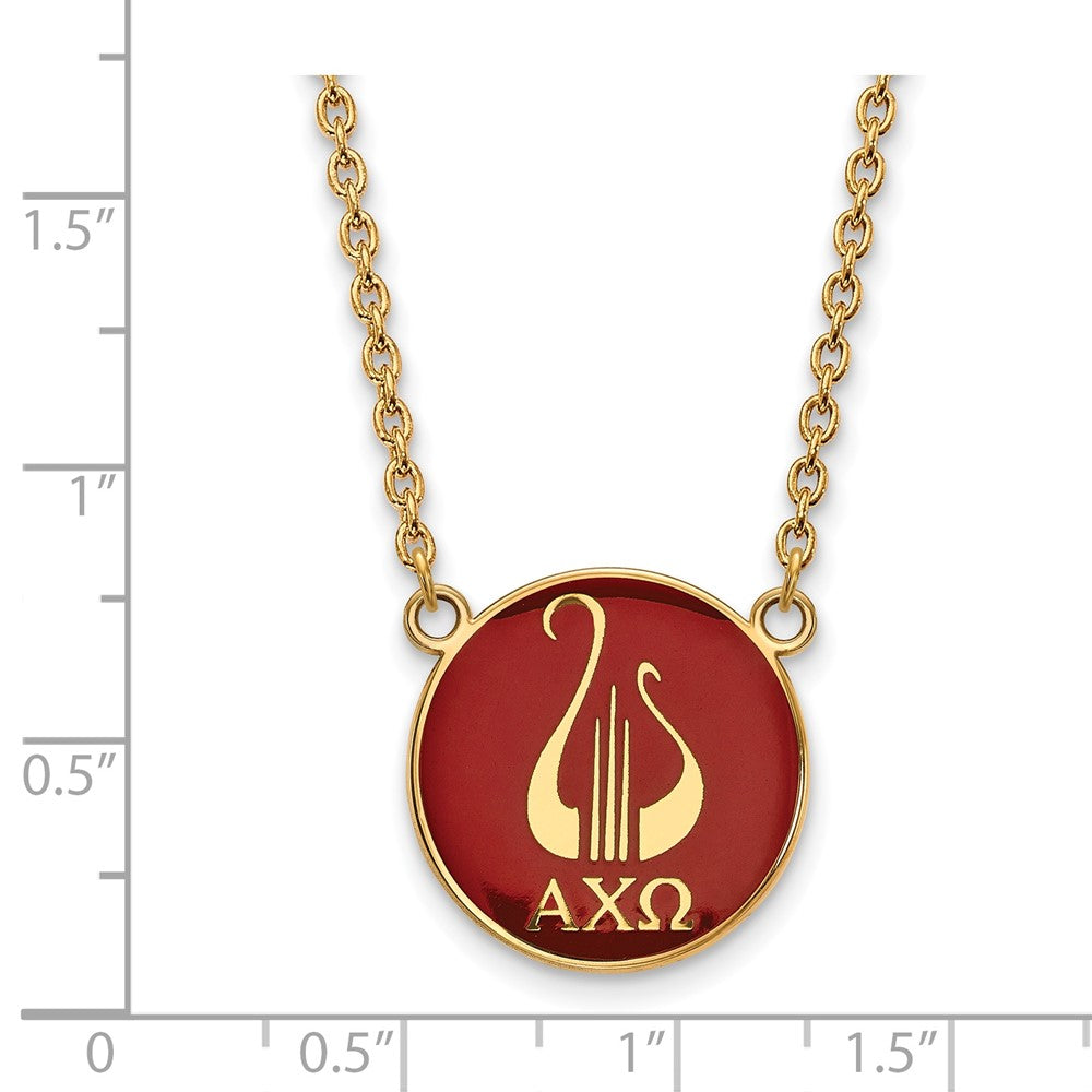 Gold Plated Sterling Silver Logoart Alpha Chi Omega Sorority Symbol Large Color Enamel Pendant 18 Inch Necklace