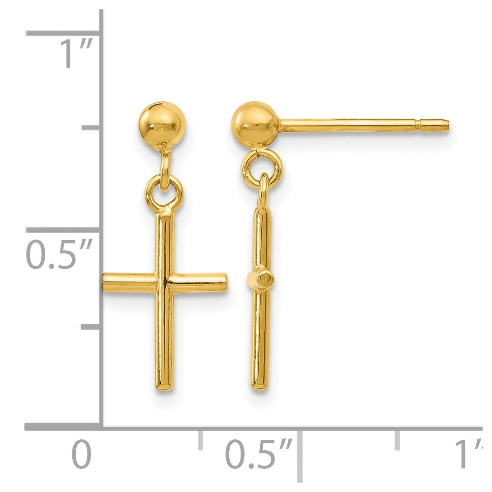 14K Yellow Gold Polished Cross Post Drop Earrings