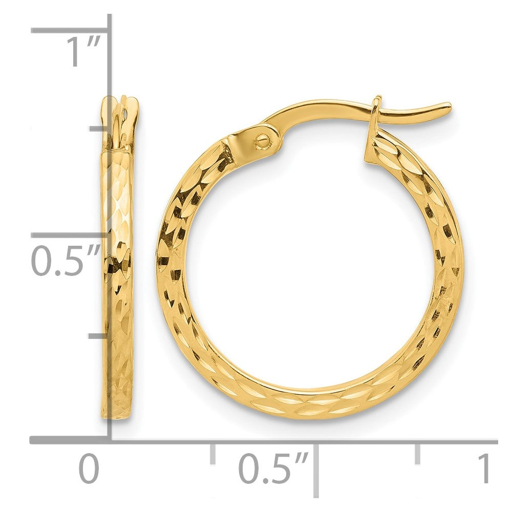 14K Yellow Gold Diamond Cut Hoop Earrings