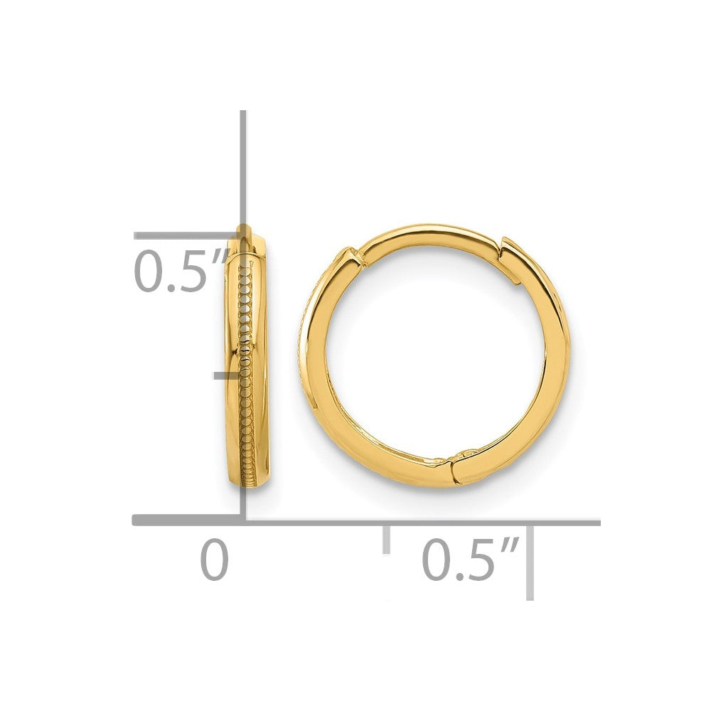 14K Yellow Gold Polished And Textured Huggie Hoop Earrings