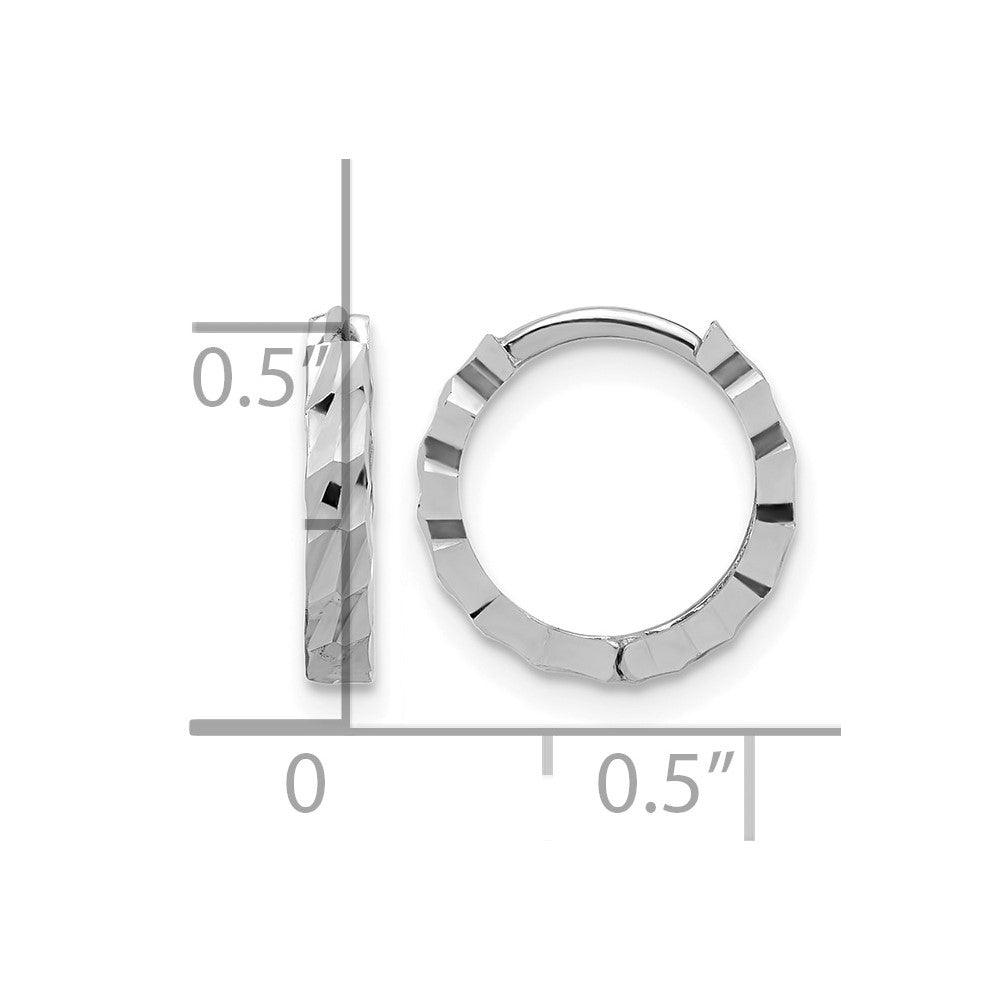 14K White Gold Polished/Diamond Cut Huggie Hoop Earrings