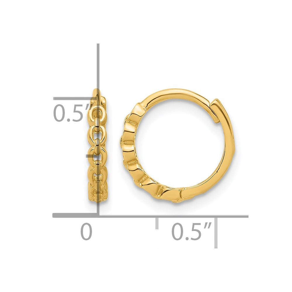 14K Yellow Gold Polished Round Link Pattern Huggie Hoop Earrings