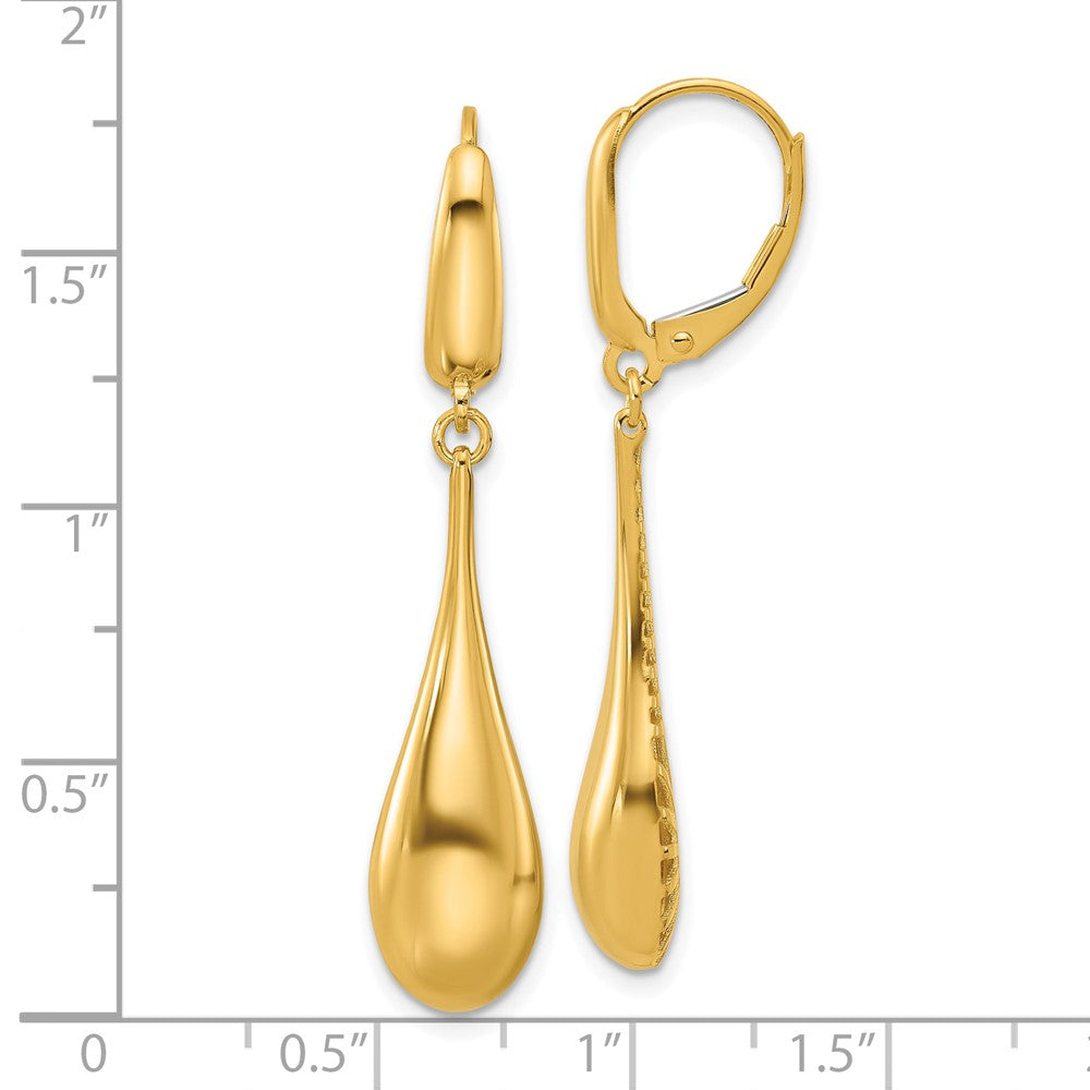 14K Yellow Gold Polished Teardrop Dangle Leverback Earrings