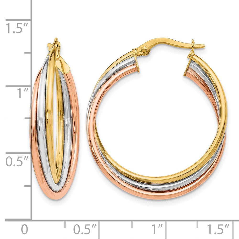 14K Tri Color Polished Twisted Hoop Earrings