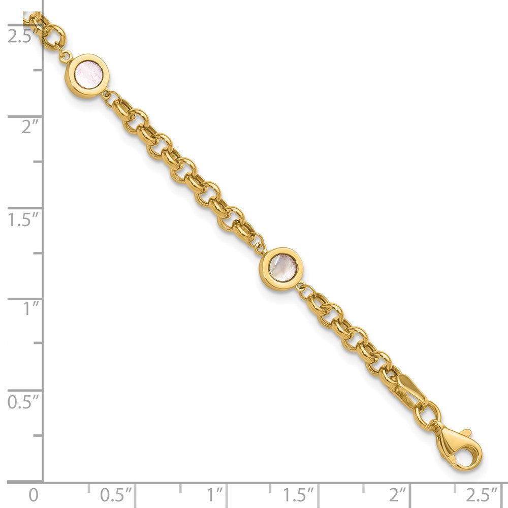 14K Yellow Gold Polished Mother Of Pearl Link Bracelet