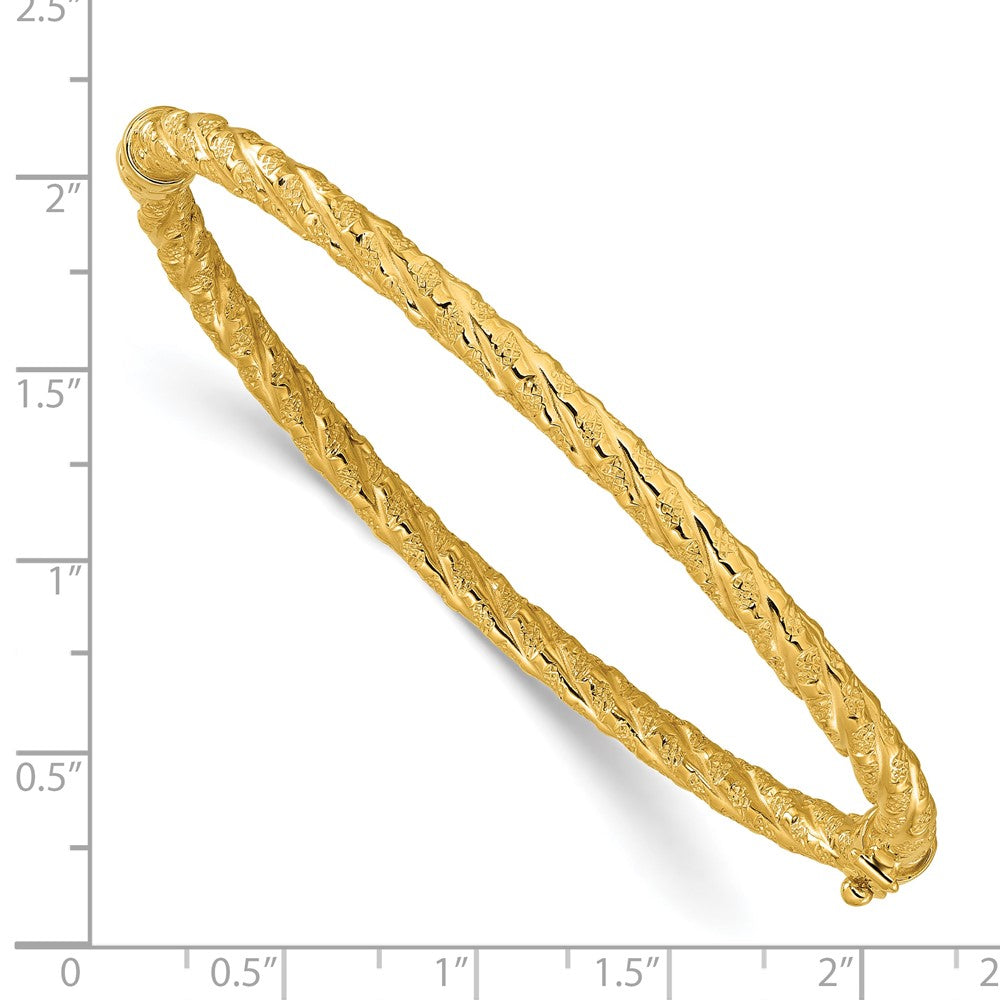 14K Yellow Gold Polished And Textured Twisted Hinged Bangle