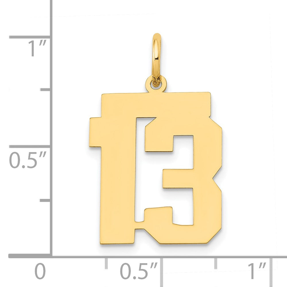 14K Yellow Gold Medium Polished Number 13 Charm