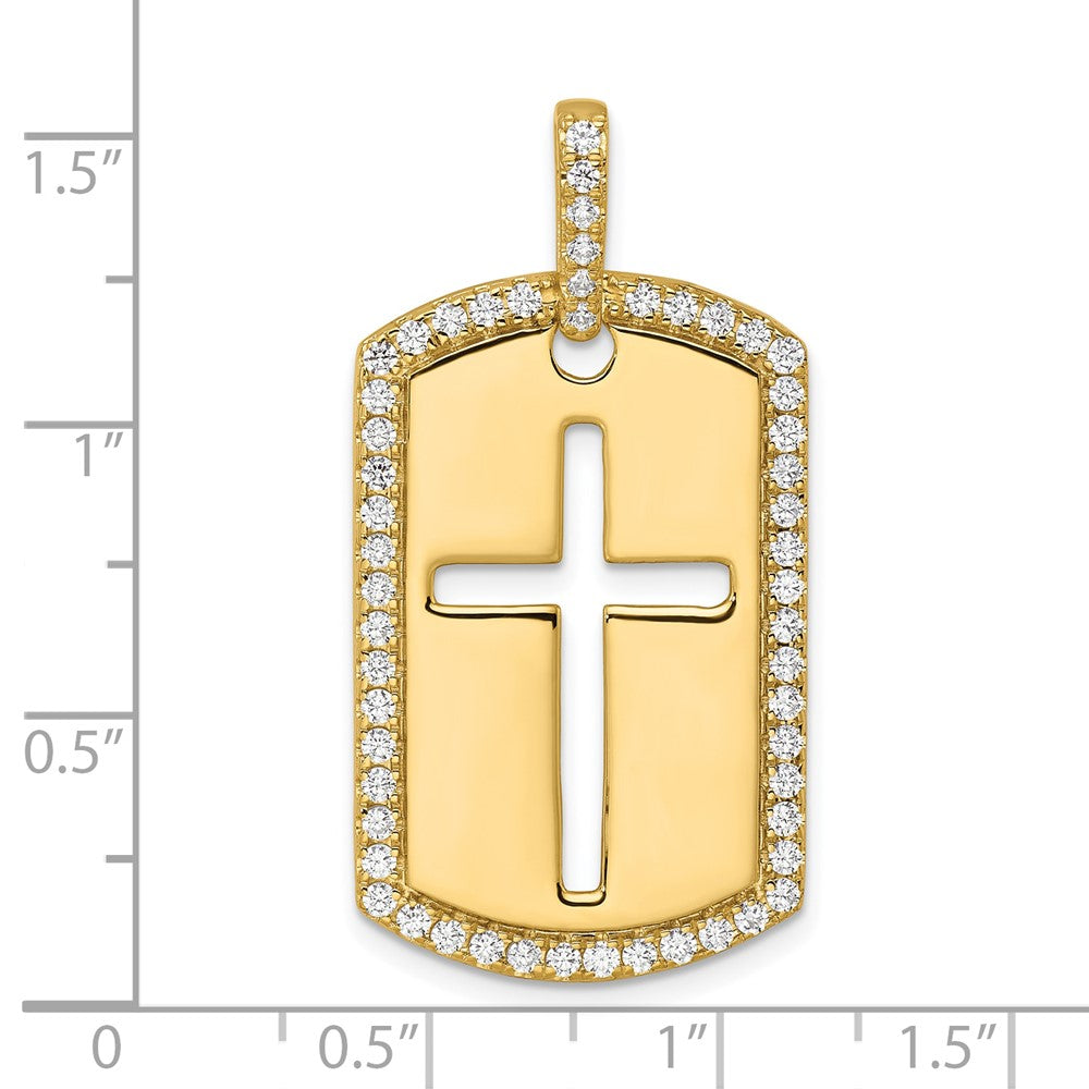 14K Yellow Gold True Origin Men'S 3/4 Carat Lab Grown Diamond Vs D E F Cross Dog Tag Pendant