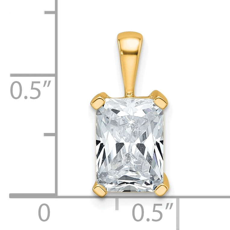 14K Yellow Gold 2 1/2 Carat Lab Grown Diamond Vs+ F+ Radiant Complete Four Prong Pendant