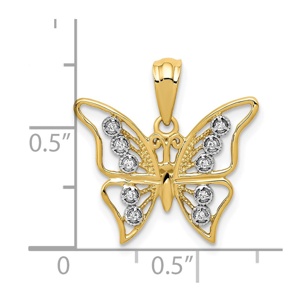 10K Yellow W/Rhodium And Rhodium Diamond Butterfly Pendant