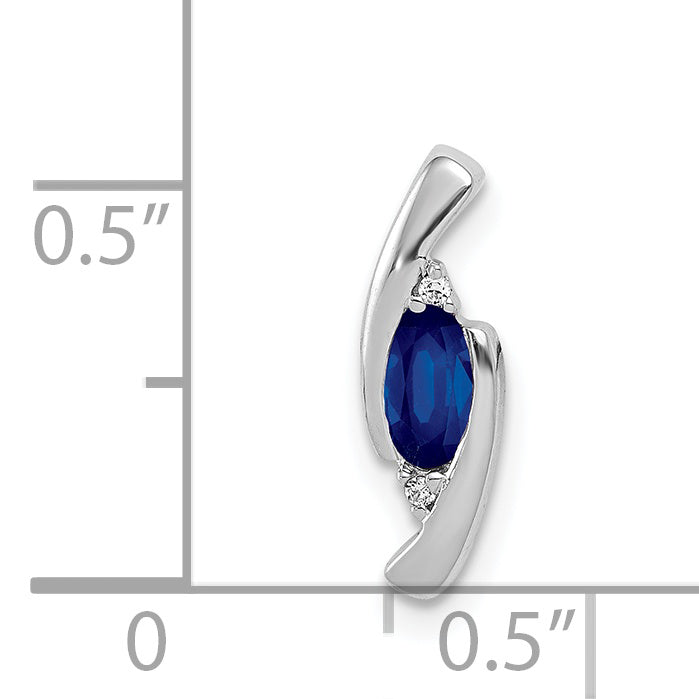 14K White Gold .01Ct Diamond And .33 Sapphire Pendant