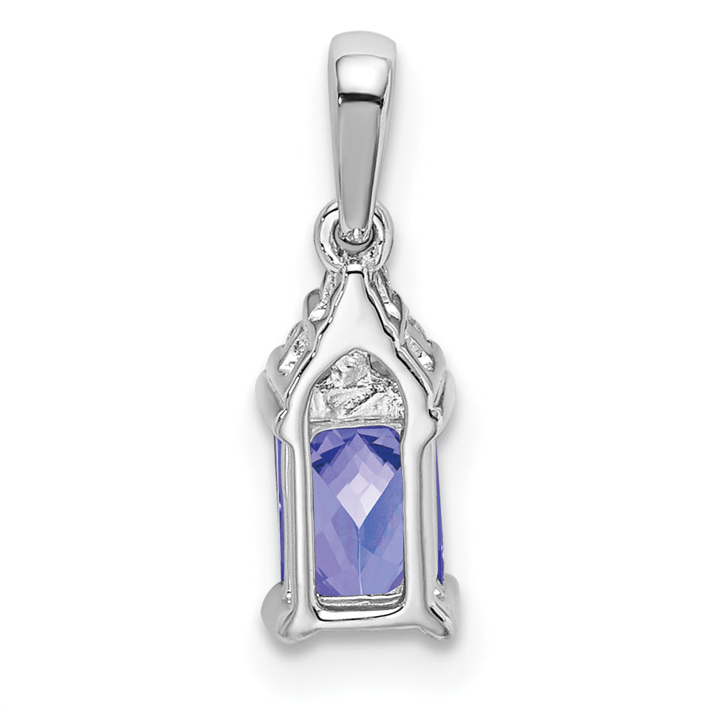 14k White Gold 14k White Gold Emerald-shape Tanzanite and Diamond Pendant