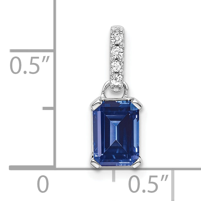 10K White Gold Created Sapphire And Diamond Pendant