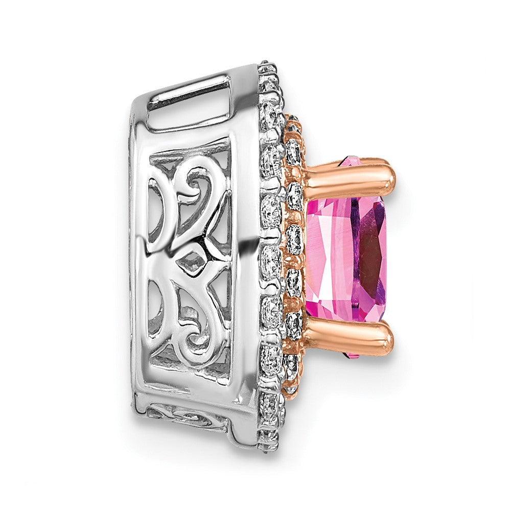 14k Two-Tone Gold Lab Grown Real Diamond u0026 Created Pink Sapphire Pendant
