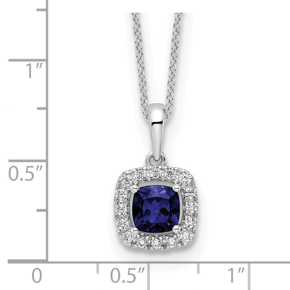 10k White Gold 1/4 Ct. Lab Grown Diamond VS/SI+ G+ and Created Sapphire 18 inch Pendant Necklace