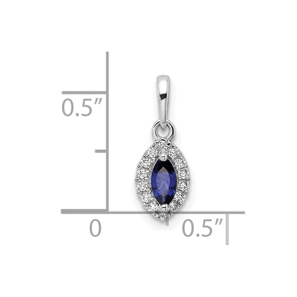 14k White Gold 1/10 Ct. Lab Grown Diamond VS/SI+ G+ and Lab Created Blue Sapphire September Birthstone Pendant