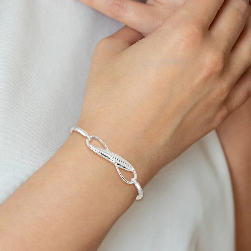 Sterling Silver Infinity W/Feather Bangle Bracelet
