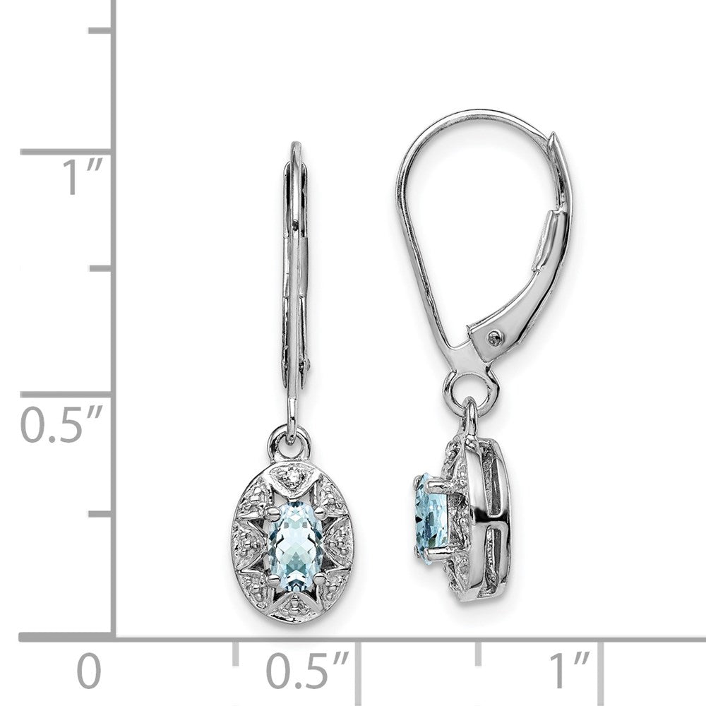 Sterling Silver Rhodium-Plated Diam. & Aquamarine Earrings