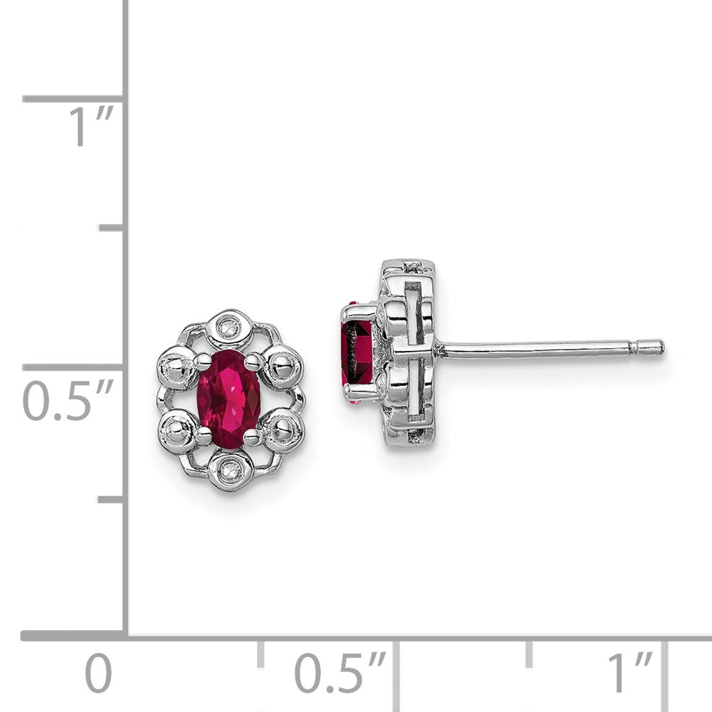 Sterling Silver Rhodium-Plated Created Ruby & Diam. Earrings