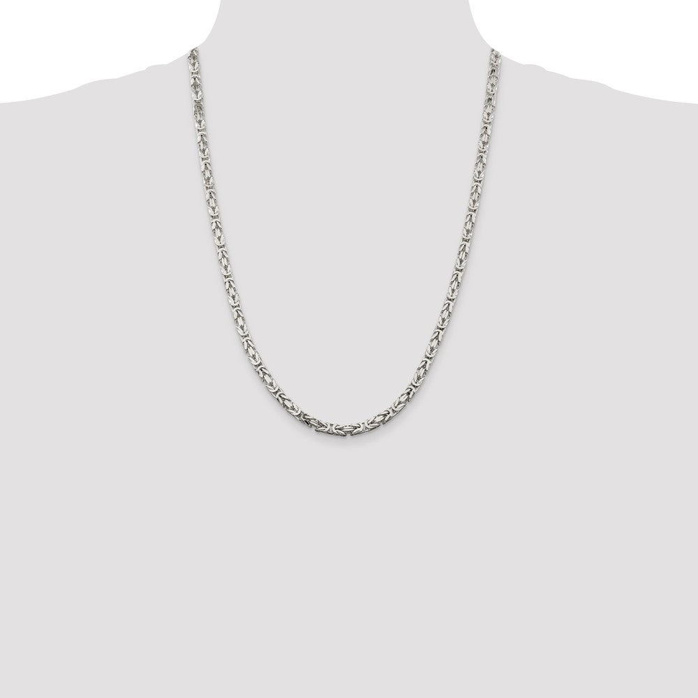 24 Inch Sterling Silver 4.25mm Byzantine Chain Necklace