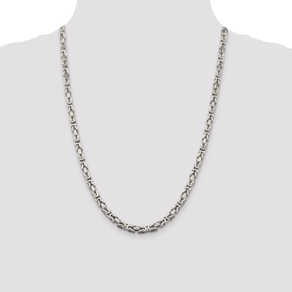 24 Inch Sterling Silver 5mm Byzantine Chain Necklace