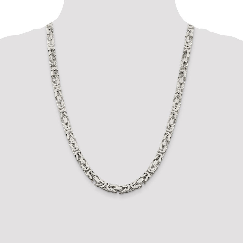 24 Inch Sterling Silver 7.5mm Byzantine Chain Necklace